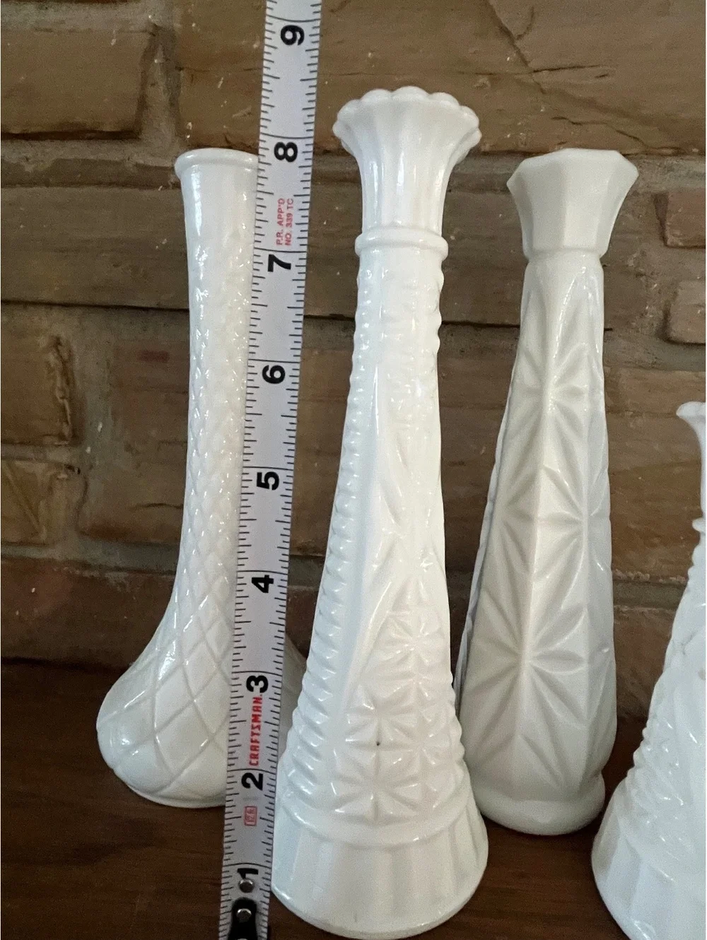 Vintage White Milk Glass Bud Vases with Textured Patterns